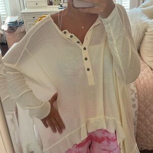 Free People Cream Button-Down Drape Top